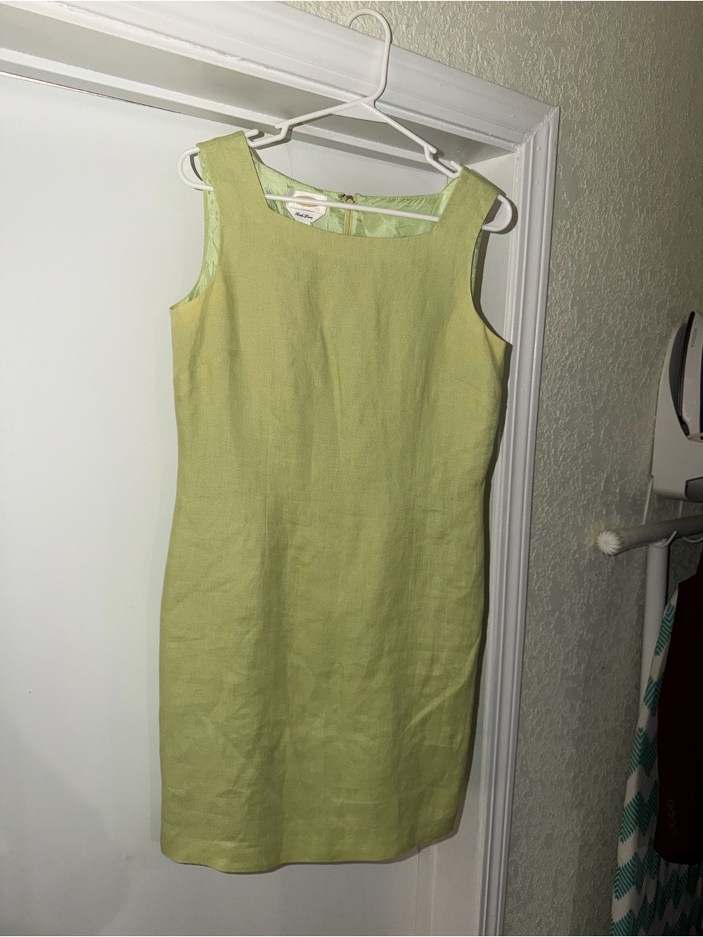 Talbots Irish Linen Sleeveless Lime Green Shift Dress 8
